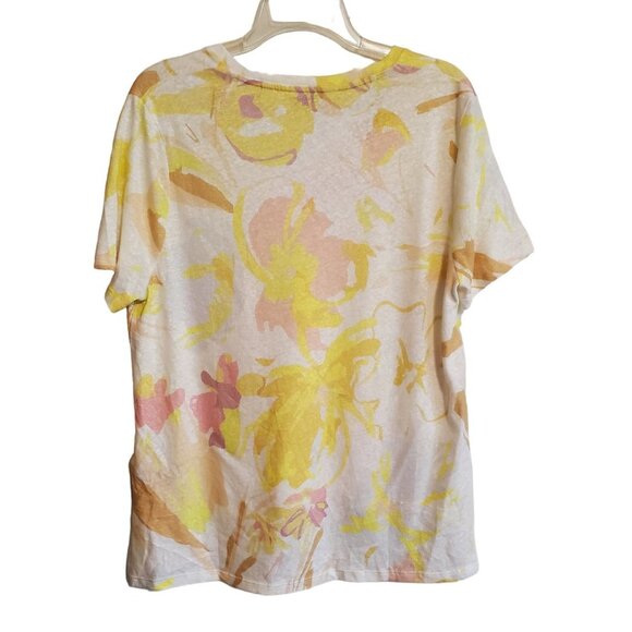 Ted Baker White/Yellow/Pink Watercolor Floral Ciana V-Neck Linen Top 2 - Picture 2 of 15